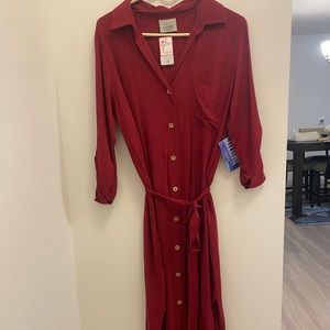 Red button down dress with front pocket